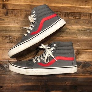 Vans Sk8-Hi in gray and red. Lightly used.